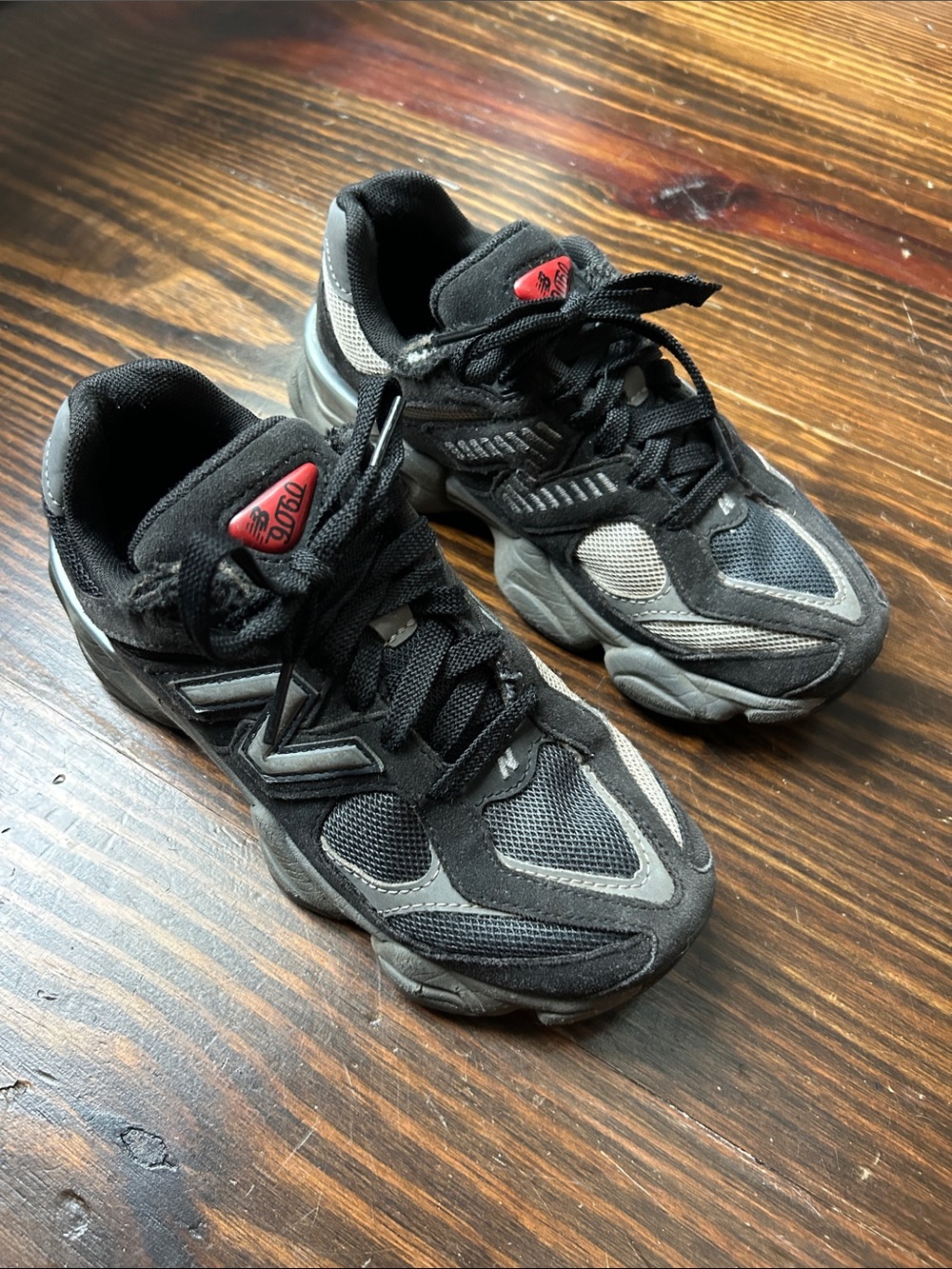 New Balance 9060 Black and Gray Kids' Athletic Sneakers with Red Accent